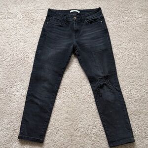 Zara Black Distressed Ankle Jeans